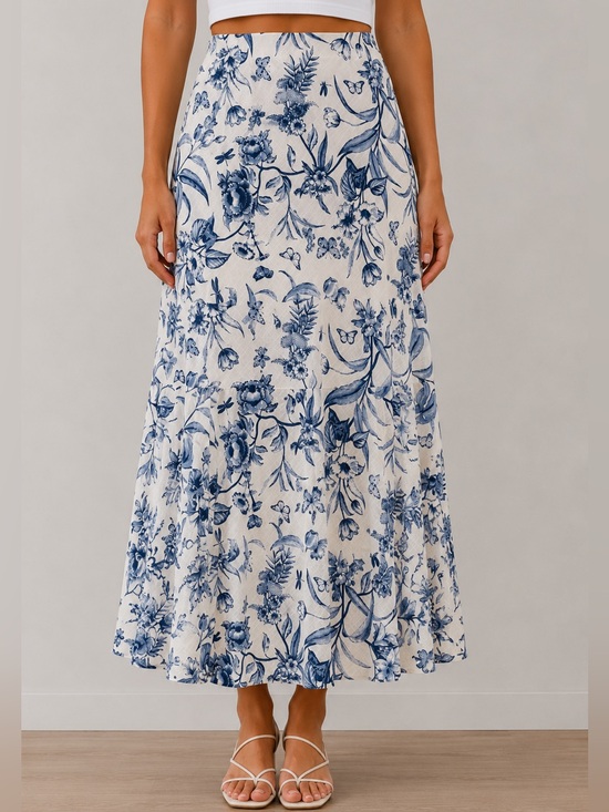 Haver & Blair Dresses & Skirts - Haver + Blair Blue White Floral Maxi Skirt Tiered Flowy Boho XL NWOT